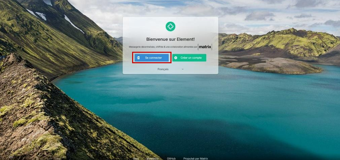 Bouton se connecter sur Element Web