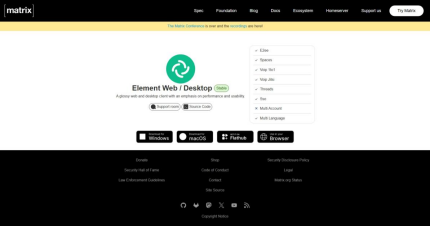Capture du site Matrix Element Web Desktop