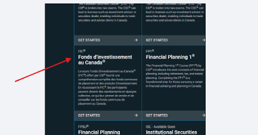 Ouvrir le menu pour trouver le cours Canadian investment Regulator Exam